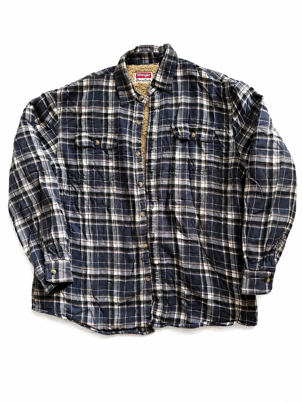 Wrangler Blue and White Plaid Sherpa-Lined Button-Down Shirt